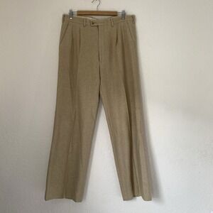Vintage 90s Pleated Wool Trouser Pants Mens 34x30.5 Light Brown Slacks Warm Work